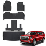 AUXKO All Weather Floor Mats & Cargo Mat for 2025-2021 Chevrolet Tahoe & GMC Yukon(Not XL) & Cadillac Escalade 7 Seat 2 Row Bucket Seat Accessories Odorless Anti-Slip Liner Black