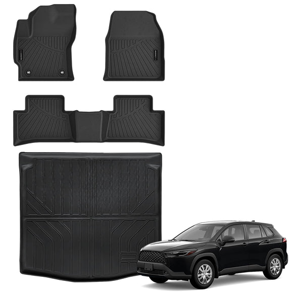 Auxko All Weather Floor Mats Cargo Mat Fit for Toyota Corolla Cross FWD Gas & AWD Hybrid 2025 2024 2023 2022 (Not for 2025 HEV SE) TPE Liners Accessories Guard Odorless Anti-Slip Floor & Cargo Liners