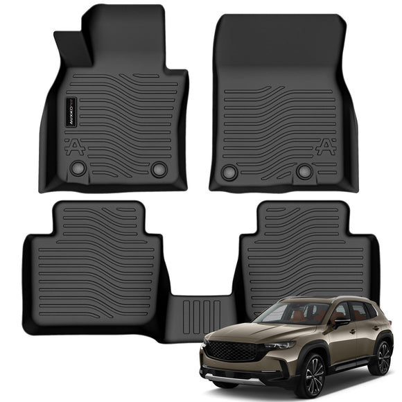 Auxko All Weather Floor Mats Fits for Mazda CX-50 2023 2024 2025 Not for Hybrid TPE Rubber Liners CX50 Accessories All Season Guard Odorless Anti-Slip Mats for 1st & 2nd Row Black