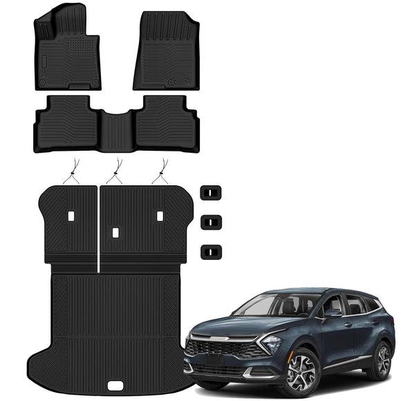 Auxko All Weather Floor Mats Cargo Mat with Backrest Mat for Kia Sportage 2023-2025 2026 (Gas Only) TPE Liners Accessories Guard Odorless Anti-Slip Floor Liners Trunk Tray with Back Seat Protectors