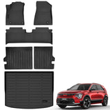 Auxko All Weather Floor Mats Cargo Mat with Backrest Mat Fit for Kia NIRO EV 2023 2024 2025 TPE Liners NIRO EV Accessories Odorless Anti-Slip Floor Mats Cargo Mat Back Seat Protector Black