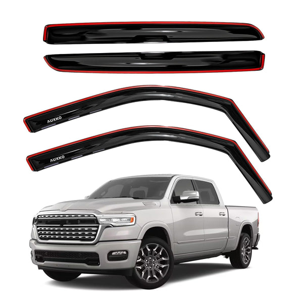 AUXKO in Channel Rain Guards for Ram 1500 Crew cab 2019-2025, 4Pcs Window Vent Visors Accessories Rain Guard Window Visors, Easy Install Car Side Window Wind Deflectors & Visors for Truck Black