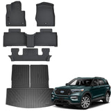Auxko All Weather Floor Mat & Cargo Mat with Back Seat Mat Fit for Ford Explorer 6 Seat 2025 2024 2023 2022 2021 2020 TPE Floor Liner Trunk Mat Accessories All Season Odorless Anti-Slip Black