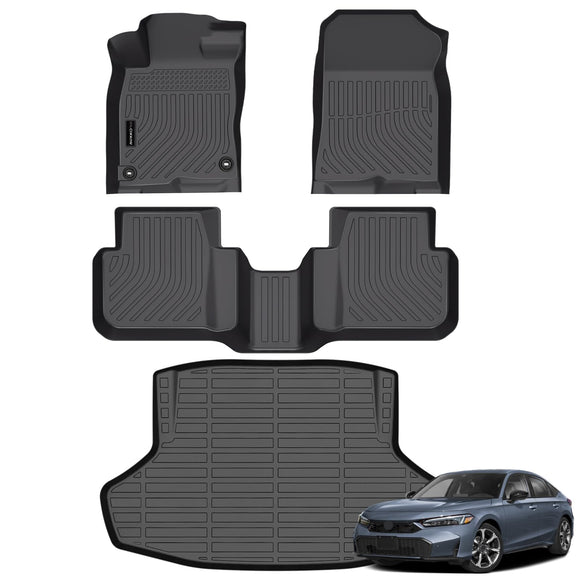 Auxko All Weather Floor Mats Cargo Mat Fit for 2025 2026 Honda Civic Hybrid Sedan TPE Liners Accessories All Season Guard Odorless Anti-Slip Floor Mats Trunk Mat for Honda Civic Hybrid Sedan Black