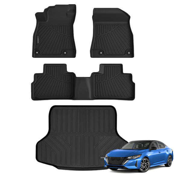 All Weather Floor Mats Cargo Mat Fit for Nissan Sentra 2020-2025 TPE Liners Sentra Accessories Set All Season Guard Odorless Anti-Slip Floor Mats Cargo Mat Black