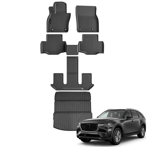 Auxko All Weather Floor Mats Cargo Mat Back Seat Mat Fit for Mazda CX90 6&7 Seat 2025 2024 TPE Floor Liner Trunk Mat CX90 Accessories All Season Odorless Anti-Slip Black
