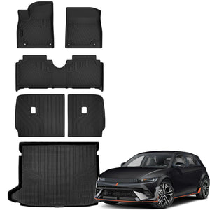 Auxko All Weather Floor Mats Cargo Mat with Backrest Mat for 2025 Hyundai Ioniq 5 N TPE Liners Accessories Guard Odorless Anti-Slip Floor Liners & Trunk Liner & Back Seat Protectors for New Ioniq 5 N
