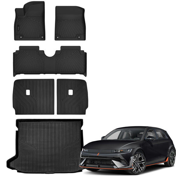 Auxko All Weather Floor Mats Cargo Mat with Backrest Mat for 2025 Hyundai Ioniq 5 N TPE Liners Accessories Guard Odorless Anti-Slip Floor Liners & Trunk Liner & Back Seat Protectors for New Ioniq 5 N