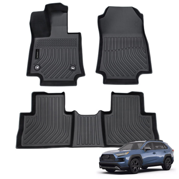 Auxko All Weather Floor Mats Fit for 2019-2024 2025 Toyota RAV4(Include Hybrid, not for Prime) TPE Rubber Floor Liners Accessories Set All Season Guard Odorless Anti-Slip Liner Black for Toyota RAV4