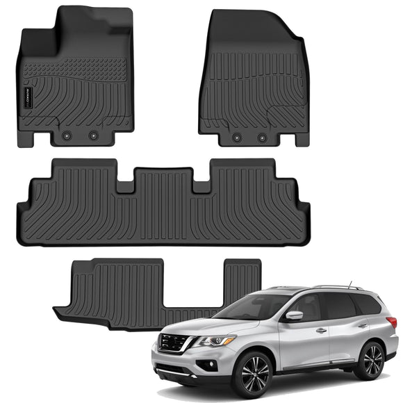 Auxko All Weather Floor Mats Fit for Nissan Pathfinder 2022-2025(8 Seaters) / Infiniti QX60 2022-2025 (7 Seaters) TPE Rubber Liners Set All Season Guard Odorless Anti-Slip Floor Mats