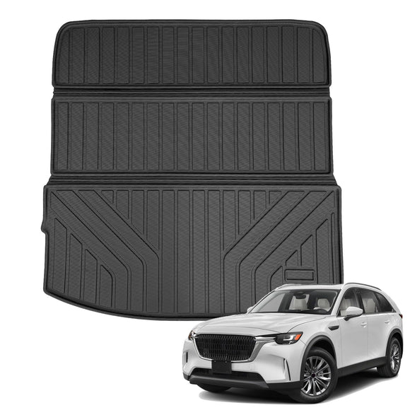 Auxko All Weather Cargo Mat with Back Seat Mat Fit for Mazda CX90 2025 2024 TPE Trunk Mat Accessories All Season Odorless Anti-Slip Black