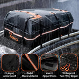 AUXKO 15 Cubic Ft Waterproof Rooftop Cargo Carrier for Truck Bed & All Vehicles with/without Roof Rack, Foldable Roof Bag with 6 Adjustable Bungee Straps, Combination Lock, Anti-Slip Mat, 6 Door Hooks