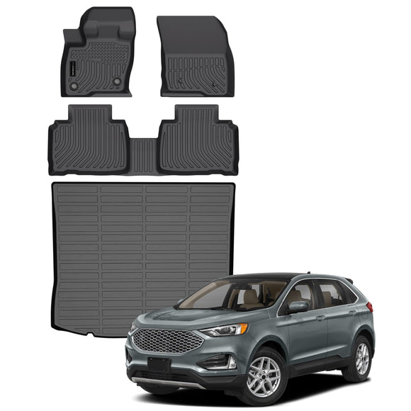 AUXKO All Weather Floor Mat & Cargo Mat Fit for Ford Edge 2015-2024 2025 TPE Rubber Liners Edge Accessories All Season Guard Odorless Anti-Slip Liner Black