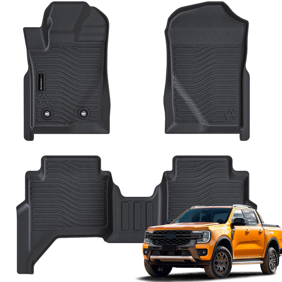Auxko All Weather Floor Mats Fit for Ford Ranger 2025 2024 TPE Rubber Liners Set Ranger Accessories All Season Guard Odorless Anti-Slip Floor Mats