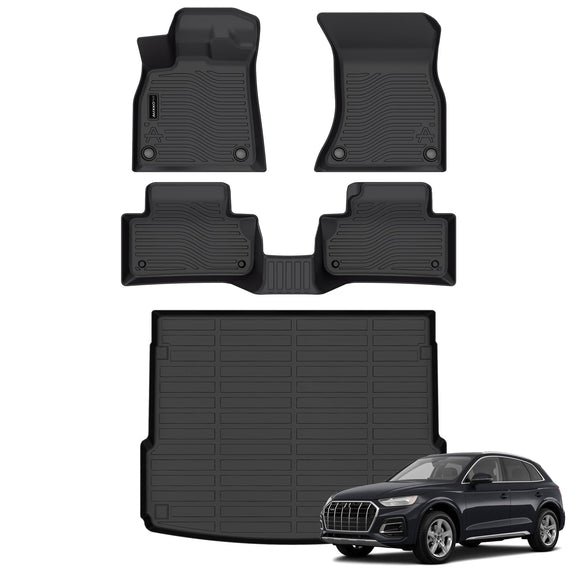 Auxko All Weather Floor Mats Cargo Mat Fit for Audi Q5 SQ5 (Include Sportback) 2025 2024-2018 TPE Rubber Liners Set All Season Guard Odorless Anti-Slip Floor Mats Cargo Liner Black