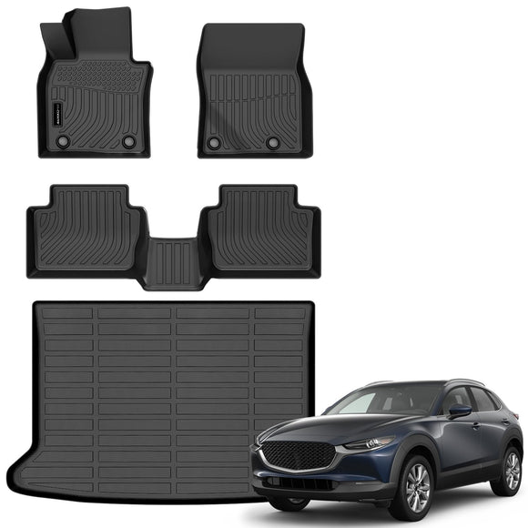 Auxko All Weather Floor Mats Cargo Mat Fit for Mazda CX-30 (AWD & FWD) 2020-2024 2025 TPE Liners Accessories All Season Guard Odorless Anti-Slip Floor Mats Cargo Mat for Mazda CX30 2020-2025 Black