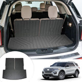 Auxko All Weather Cargo Mat with Back Seat Mat Fit for Ford Explorer 2025 2024 2023 2022 2021 2020 TPE Trunk Mat Accessories All Season Odorless Anti-Slip Black