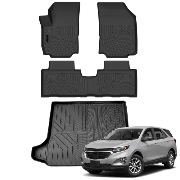 AUXKO All Weather Floor Mat & Cargo Mat Fit for GMC Terrain & Chevrolet Equinox 2018-2024 TPE Rubber Liners Accessories All Season Guard Odorless Anti-Slip Liner Black