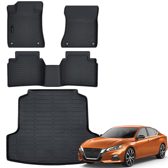 Auxko All Weather Floor Mats Cargo Mat Fit for Nissan Altima 2025 2024 2023 2022 2021 2020 2019 TPE Floor Liner Trunk Mat Altima Accessories All Season Odorless Anti-Slip Black